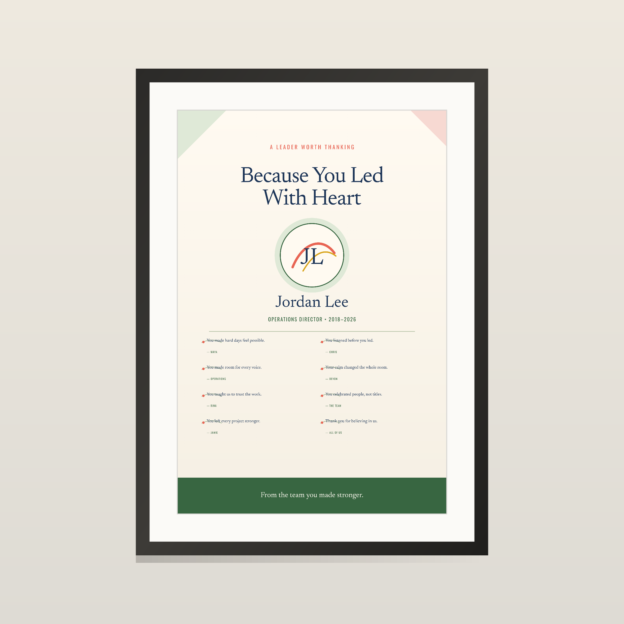 Because You Led With Heart — Personalized Boss Appreciation Poster
